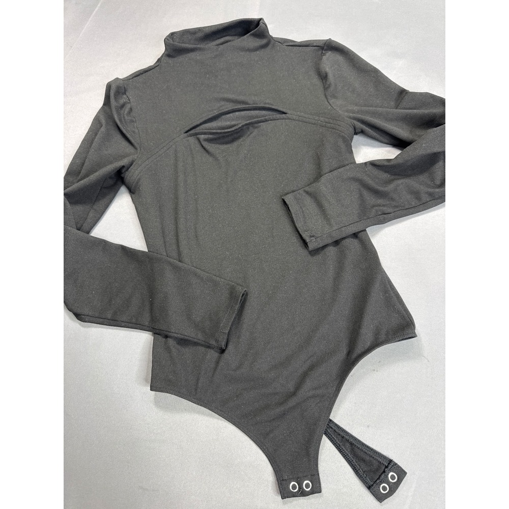 Express Body Contour Black Mock Neck Cutout Long Sleeve Bodysuit XS